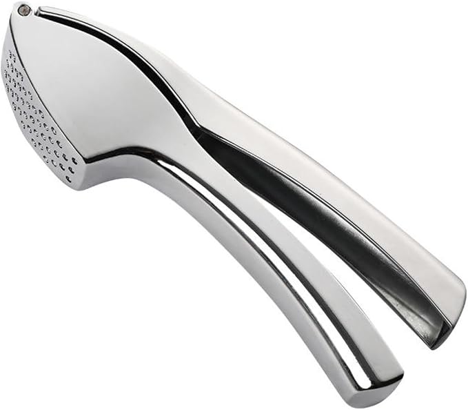 Full Stainless Steel Garlic Press Heavy-Duty Garlic Crusher Large Chamber Ergonomic Garlic Mincer