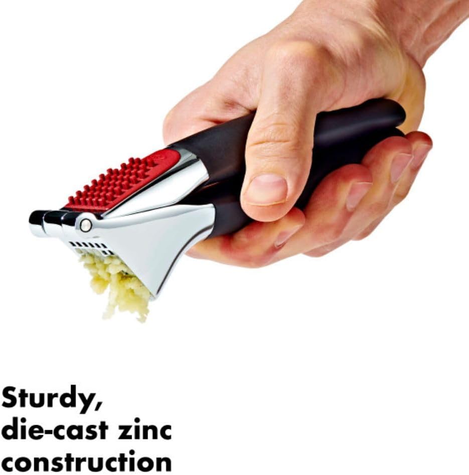 Multi-Functional Stainless Steel Garlic Press – Heavy-Duty Garlic Crusher with Non-Slip Handles, Large Chamber Garlic Mincer, Easy Clean Kitchen Tool, 7in × 2in