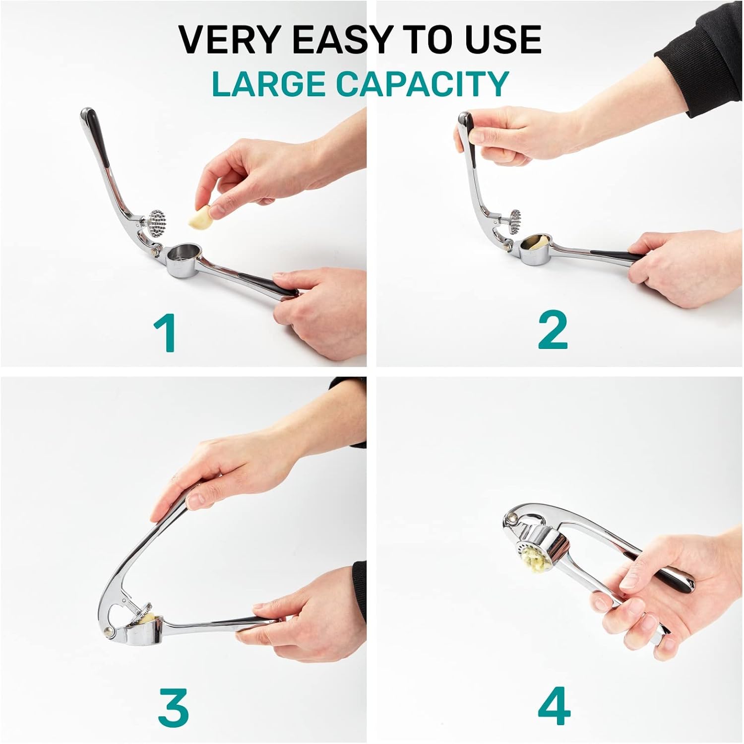 Heavy-Duty Stainless Steel Garlic Press Handheld Garlic Crusher Dishwasher Safe Kitchen Tool