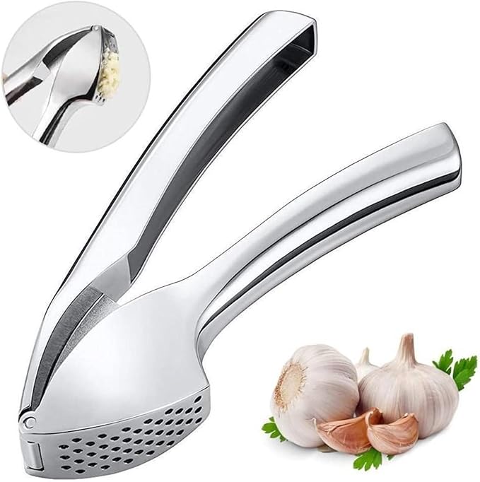 Full Stainless Steel Garlic Press Heavy-Duty Garlic Crusher Large Chamber Ergonomic Garlic Mincer