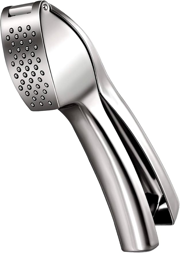 Full Stainless Steel Garlic Press Heavy-Duty Garlic Crusher Large Chamber Ergonomic Garlic Mincer