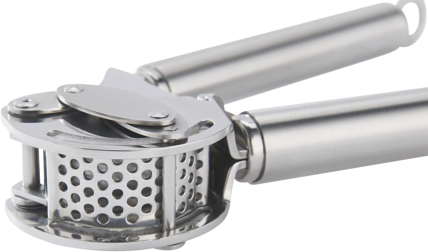 Long Handle Stainless Steel Garlic Press Heavy-Duty Garlic Crusher with Large Chamber