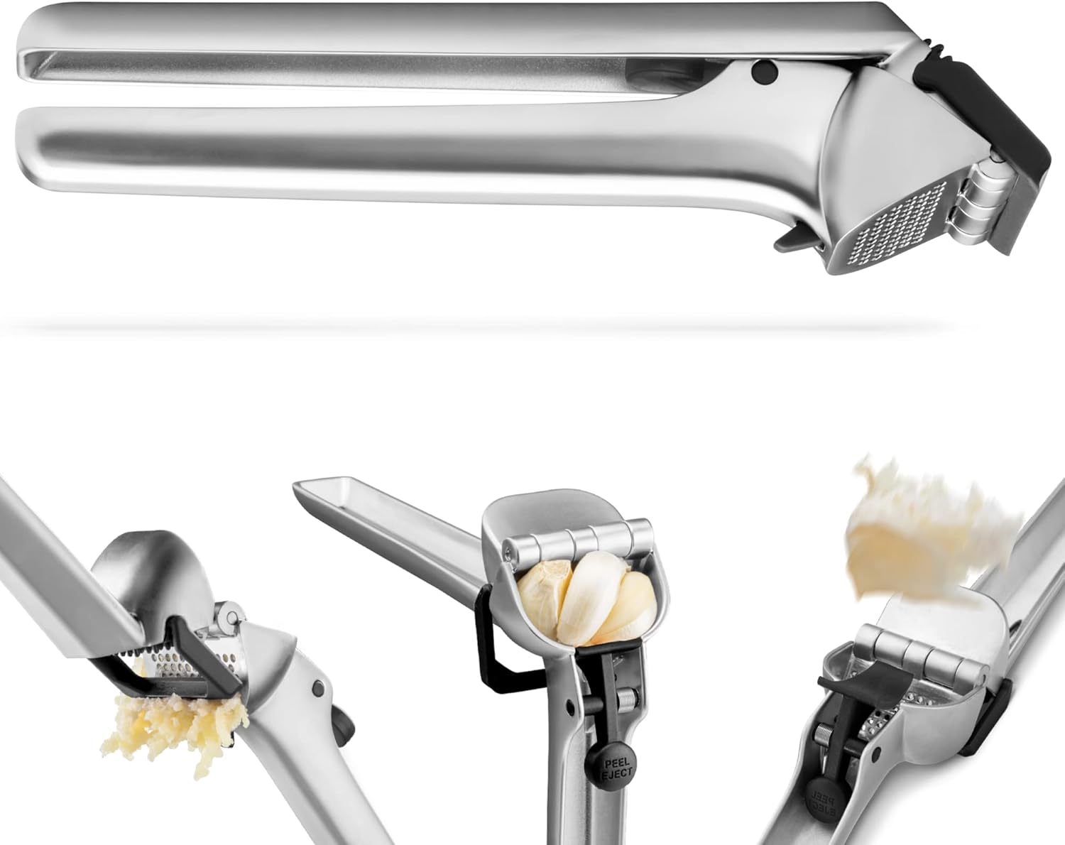 Stainless Steel Garlic Press with Rotating Chamber Heavy-Duty Garlic Crusher Handheld Garlic Mincer