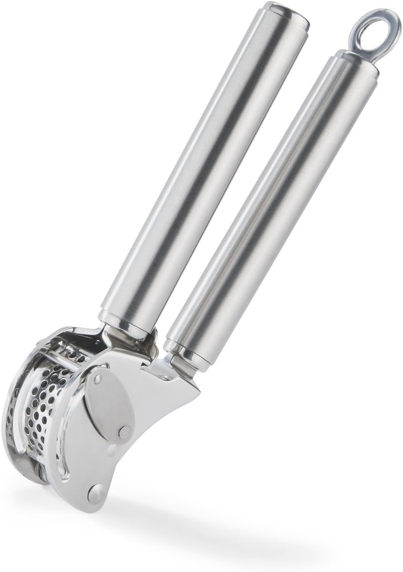 Long Handle Stainless Steel Garlic Press Heavy-Duty Garlic Crusher with Large Chamber