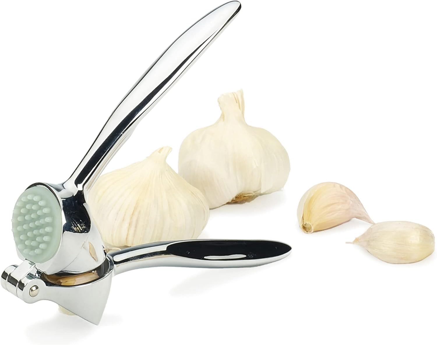 Long Handle Stainless Steel Garlic Press Heavy-Duty Garlic Crusher Large Chamber Manual Garlic Mincer