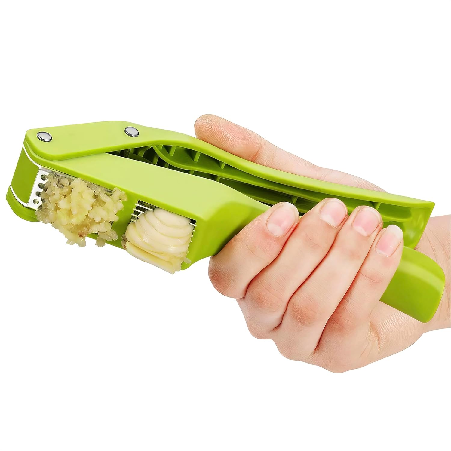 2-in-1 Garlic Press with Slicer Stainless Steel Garlic Crusher and Cutter Manual Garlic Mincer