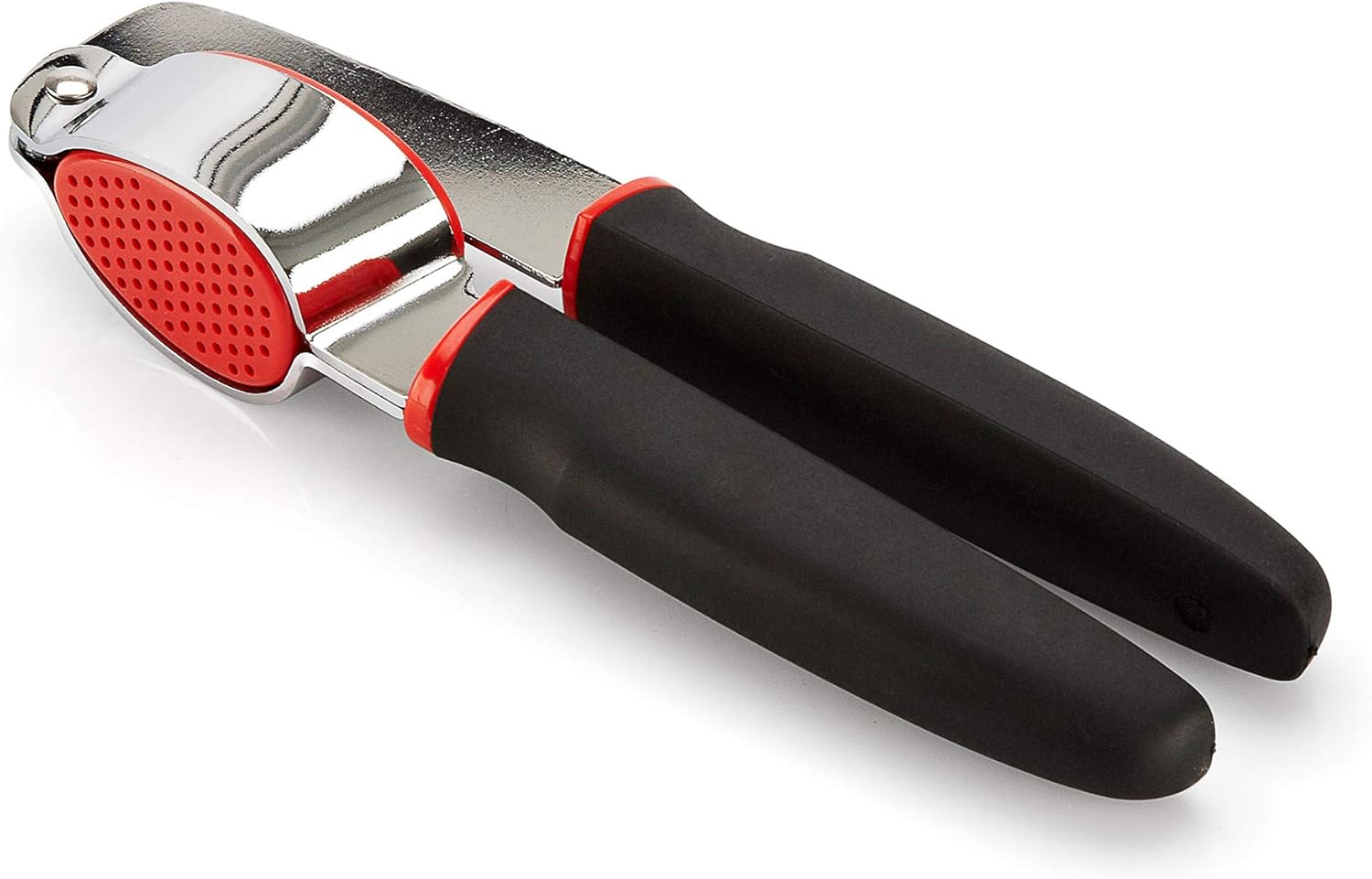 Stainless Steel Garlic Press with Non-Slip Handle and Red Garlic Chamber Handheld Garlic Crusher