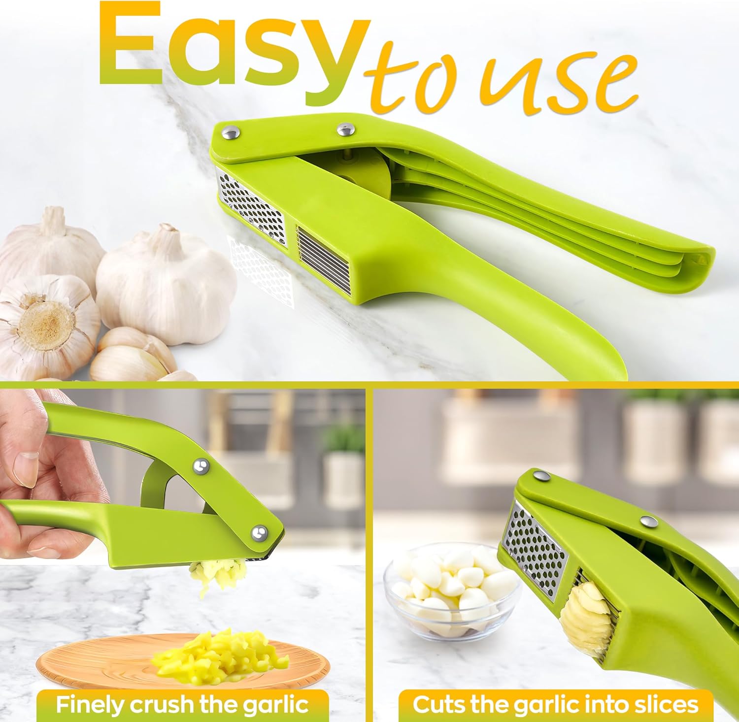 2-in-1 Garlic Press with Slicer Stainless Steel Garlic Crusher and Cutter Manual Garlic Mincer