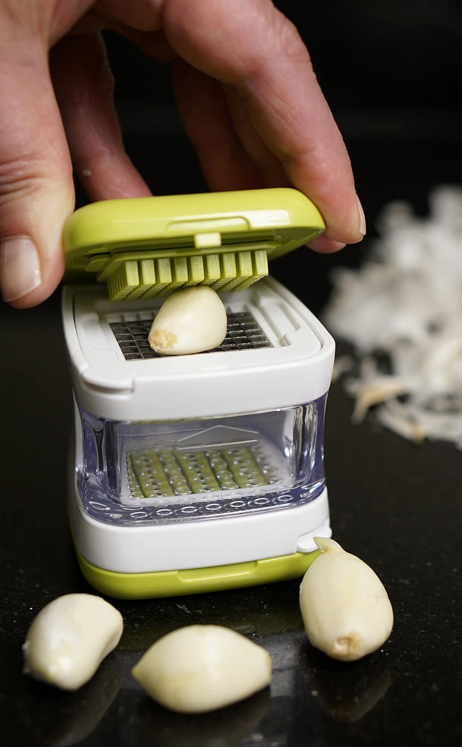 Multi-Function Garlic Chopper Box Stainless Steel Garlic Mincer with Container Manual Garlic Cutter