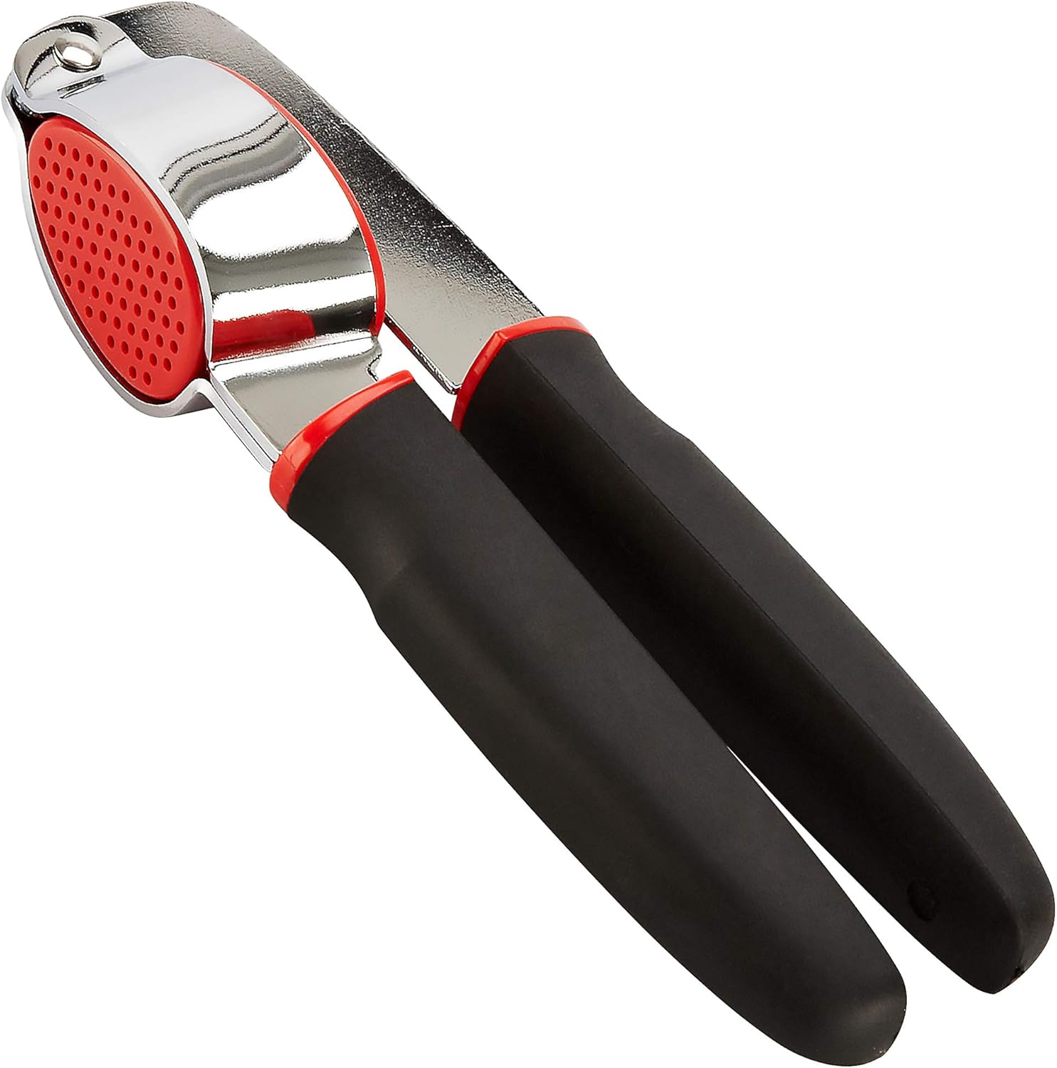 Stainless Steel Garlic Press with Non-Slip Handle and Red Garlic Chamber Handheld Garlic Crusher