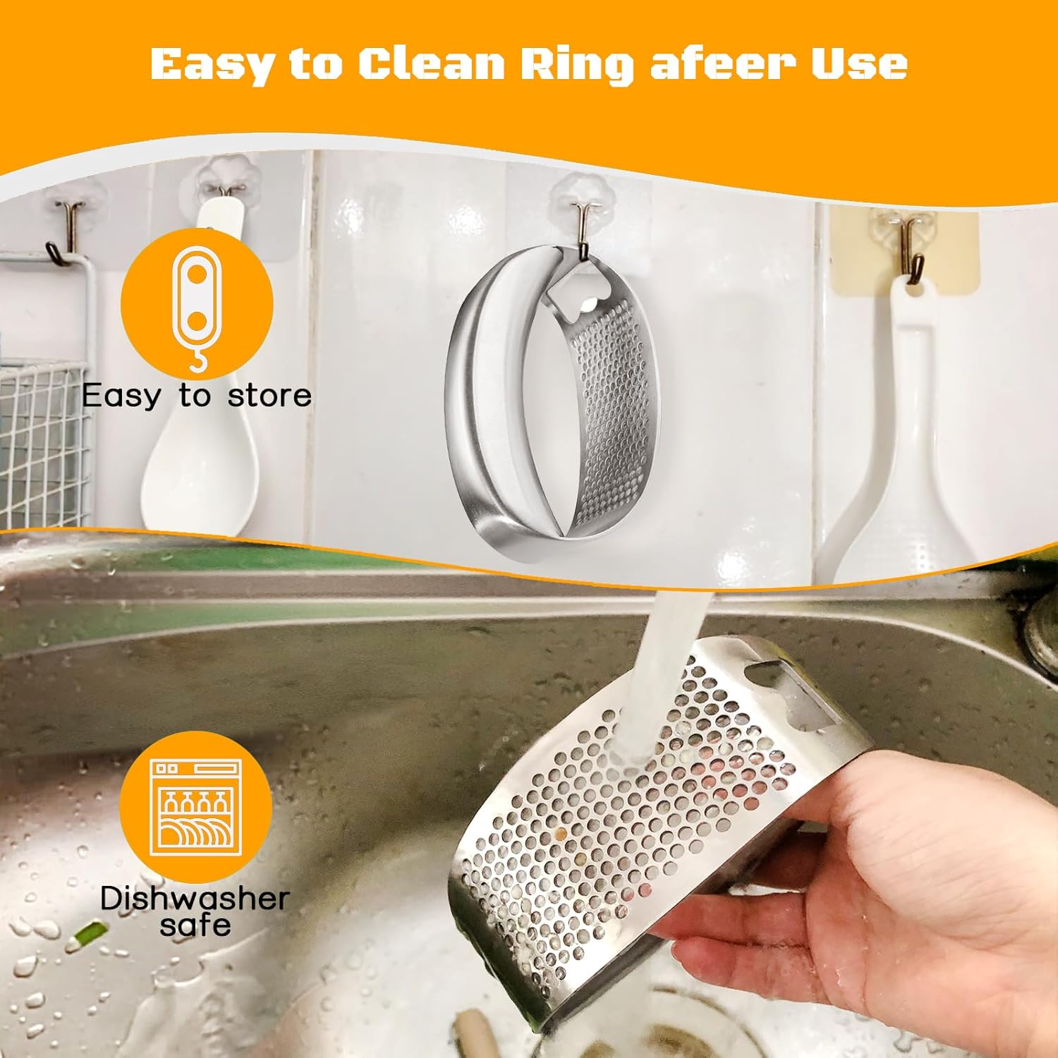 Stainless Steel Garlic Press Rocker with Peeler Tube and Scraper Handheld Garlic Crusher Kitchen Tool
