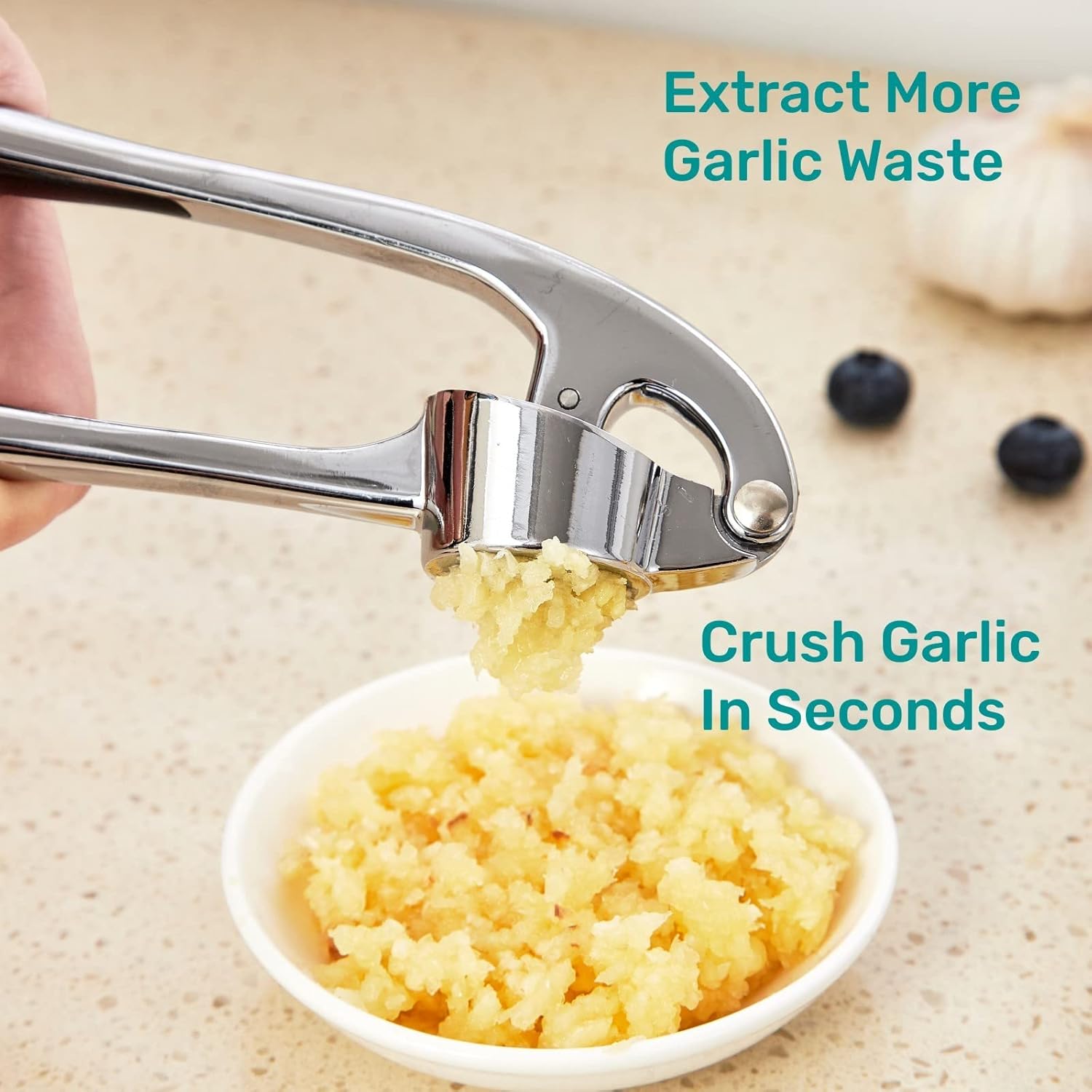 Heavy-Duty Stainless Steel Garlic Press Handheld Garlic Crusher Dishwasher Safe Kitchen Tool