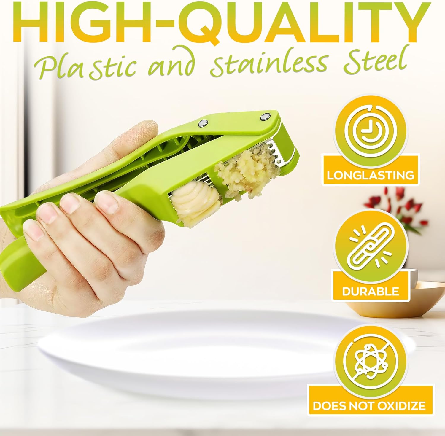 2-in-1 Garlic Press with Slicer Stainless Steel Garlic Crusher and Cutter Manual Garlic Mincer