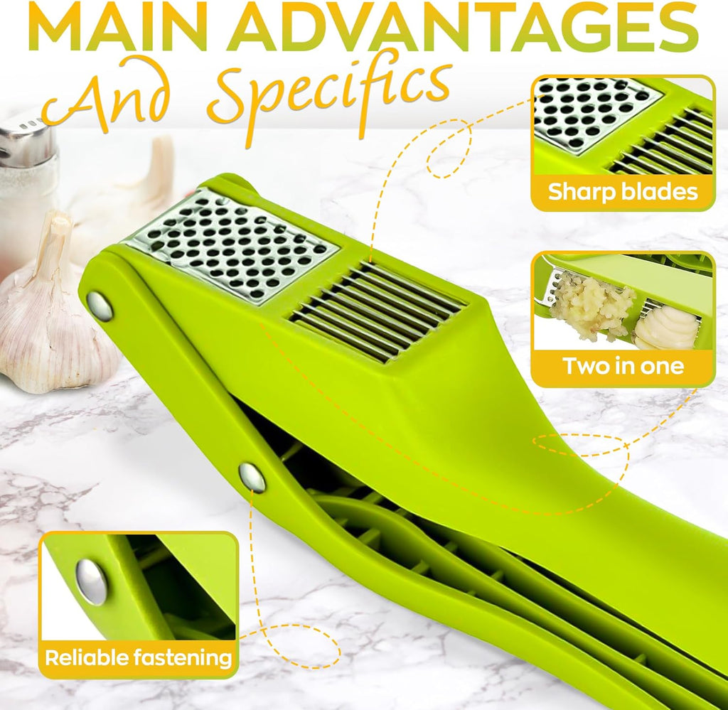 2-in-1 Garlic Press with Slicer Stainless Steel Garlic Crusher and Cutter Manual Garlic Mincer
