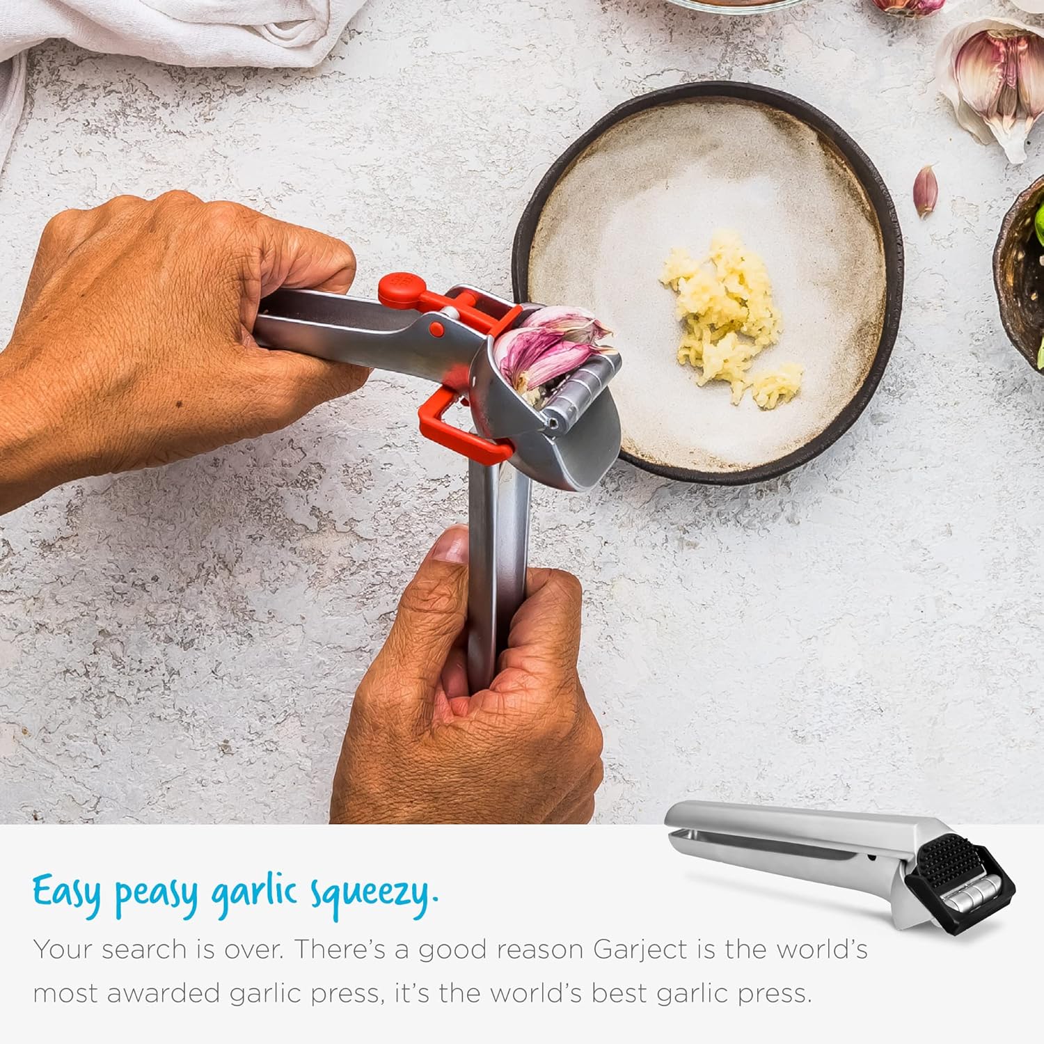 Stainless Steel Garlic Press with Rotating Chamber Heavy-Duty Garlic Crusher Handheld Garlic Mincer